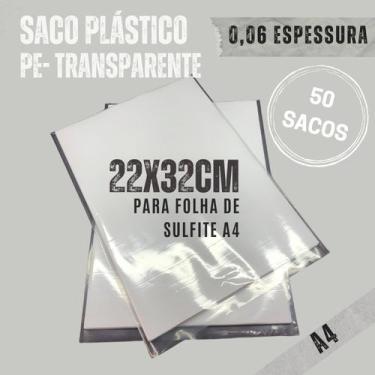 Imagem de Saco plástico sem furo para documentos folha A4 22X 32cm transparente 