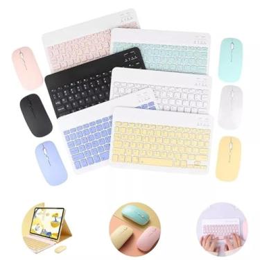 Imagem de Kit Teclado e Mouse Bluetooth Sem Fio, Slim, Silencioso, Portátil, Compatível com Notebook, Tablet, Celular, iOS, Android e Windows