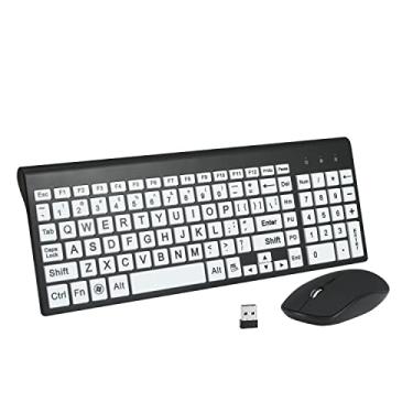 Imagem de Teclado e mouse sem fio de 2,4 g com impressão grande para crianças com deficiência visual e baixa visão (preto)