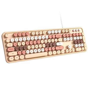 Imagem de Dilter Teclado com fio, 104 teclas, teclados de máquina de escrever de tamanho completo, teclado USB Plug and Play para escritório com teclado numérico, indicadores de tampas, suportes dobráveis para Windows, PC, laptop, desktop (chá leite)