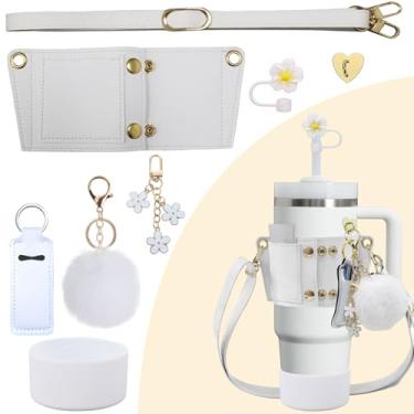 Imagem de SHEGZHUC 7 peças Stanley Cup Accessories, alça ajustável de couro para garrafa de água, tampas de canudo e suporte de copo protetor para 880-1180 ml (880-1180 ml), 4 acessórios de copo pendentes