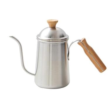 Imagem de WeiLaiKeQi Chaleira de café com bico longo, aço inoxidável, bule de gotejamento leve e prático, bule de chá com pescoço de ganso para camping, cozinha e café, Prata