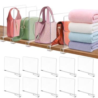 Imagem de Divisórias de prateleira para organização de armários, pacote com 12 divisórias de armário de acrílico transparente organizador de prateleira para prateleiras de madeira, bolsa bolsa roupas suéter