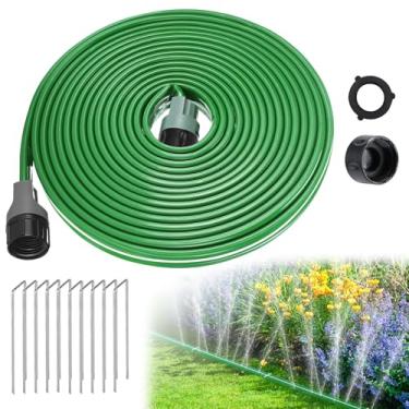 Imagem de Mangueira de imersão de 7,6 m - sem dobras, economiza água, flexível - Mangueira de irrigação plana de três tubos resistentes para irrigação de gramado de jardim, quintal, com 10 estacas