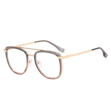 Imagem de Armação de óculos retrô de metal feminina, armação transparente anti-luz azul masculina (cinza chá)