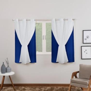 Imagem de Cortina com Voil Sala ou Quarto Fina 2,00m x 1,40m Microfibra 170 Fios Cores Vivas (AZUL ROYAL)