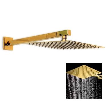 Imagem de Ducha Chuveiro 20x20 Suporte Quadrado Dourado Slim Parede