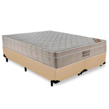 Imagem de Cama Box King Bipartido Sintético + Colchão Ortobom Airtech Molas Ensacadas 65x193x203 Cor:bege