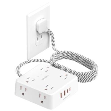 Imagem de Wrxdmc Filtro De Linha 2 Pinos, Adaptador Wrx-Dmc Para 3 Tomadas, Protetor Contra Surtos Duplos 1400 J, Cabo Extensão Trançado Metros Com Plugue Polarizado Fino E Plano, 8 Ca 4 Usb, Montável Em Pare