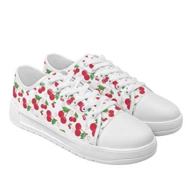 Imagem de GOSTONG Tênis feminino de lona com cadarço, cano baixo, antiderrapante, sola grossa, aumento de altura, casual, trabalho, branco, tamanho 36-44, Cereja, 42