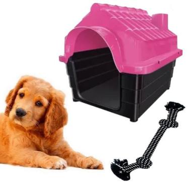 Imagem de Kit Brinquedo Cabo Guerra Cachorro + Casa Pet Médio N3 Rosa - MecPet