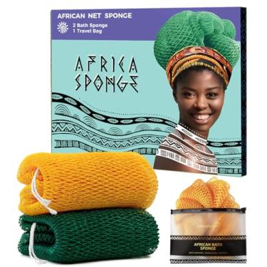 Imagem de RelaxScene African Net Loofah Sponge - 2 Peças Black Owned Autênticas Esponjas Corporais - Panos Esfoliantes Para Banho Amarelo E Floresta - Back Scrubber Esponja Esfoliante Para Banho Para Acessóri