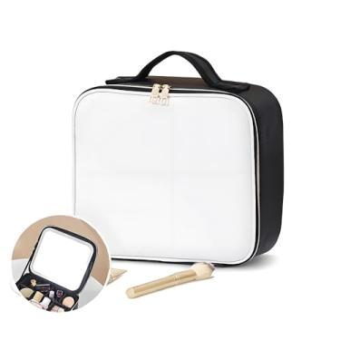 Imagem de Wisuee Estojos de maquiagem para mulheres estojo de trem de viagem grande maquiagem grande caixa de cosméticos DIY bolsa dura grande bolsa de maquiagem com espelho luz LED organizador de maquiagem