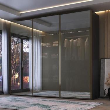 Imagem de Guarda Roupa Casal 274cm 3 Portas Reflecta com LED 100% MDF - Mambel Q