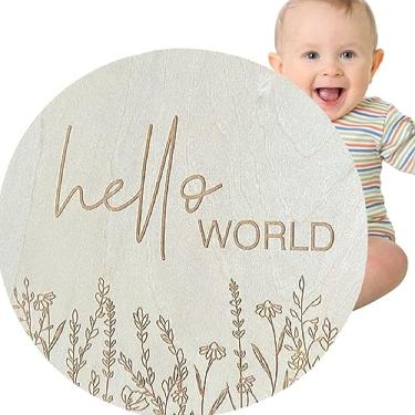 Imagem de TOPINCN Redonda de Madeira olá Palavra Word Signo de Terminação para Decoração de Jardim de Infância Sessão de Fotos de bebê (L6)