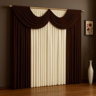 Imagem de Cortina Paris Com Bandô 2,00 m x 1,70 m Sala/Quarto em Malha (Tabaco Com Palha)