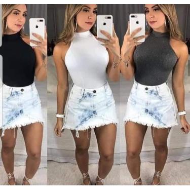 Imagem de Blusa feminina malha canelada gola alta manga cavada com bojo - moda f