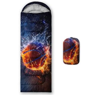 Imagem de Smell Sunshine Saco de dormir infantil para meninos e meninas, estampa de basquete 3D, leve, quente, portátil, uso interno, impermeável, resistente ao clima frio, saco de dormir para acampamento e