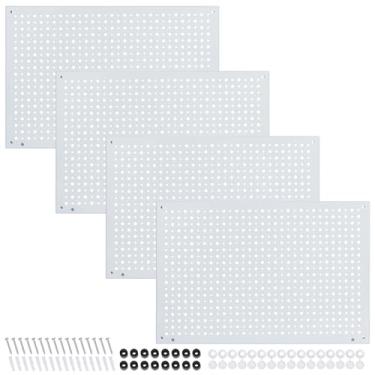 Imagem de Daanxw Pegboard Rack Garagem Armazenamento Aço Horizontal Peg Board Pack, Pegboard de Aço Resistente - Pacote com 4 Painéis de Organização de Ferramentas de Metal Peg Board (Branco, 16X10,5)