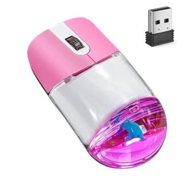 Imagem de Mouse sem fio fofo rosa Aqua Water Mouse Estético Transparente Silencioso Óptico Portátil Leve Ratos Retrô para PC, Laptop, MacBook, Crianças, Meninas, Mulheres, Presente com Seção de Água Líquida e