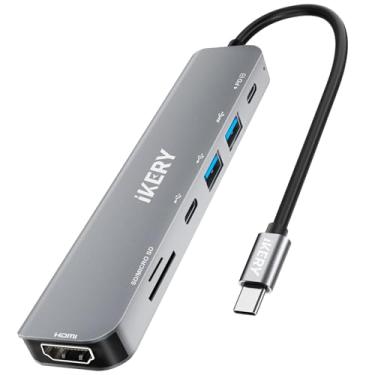 Imagem de IKERY Adaptador multiportas USB C 7 em 1 – HDMI 4K 30Hz, carregamento PD 100W, leitor de cartão SD/TF, 2 portas USB 3.0, corpo de alumínio – compatível com laptop, PC, desktop e mais
