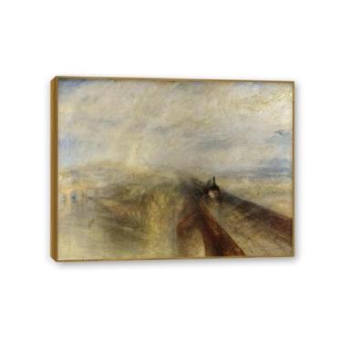 Imagem de Arte de parede em tela, pinturas famosas, pôster, chuva, vapor e velocidade, reproduções famosas de pinturas a óleo para decoração de sala de estar, moldura teca de 50 x 40 cm (20 x 16 pol)