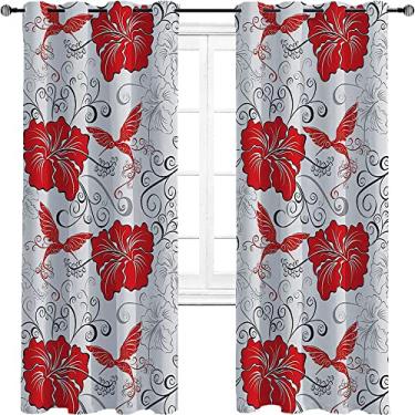 Imagem de Cortinas blecaute Havaí para quarto - Cortinas escurecidas com isolamento térmico com ilhós para sala de estar, tratamento de sombreamento completo cortina de isolamento de cozinha, L 182 x C 182 cm