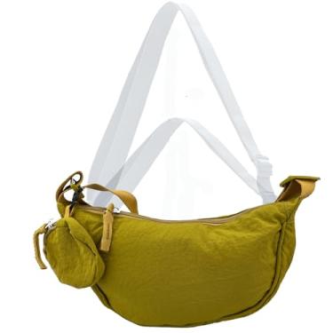 Imagem de Bolsa transversal com bolsa de moedas Hobo Sling bolsa crescente feminina masculina moderna pequena bolsa de ombro de nylon alça ajustável, Amarelo