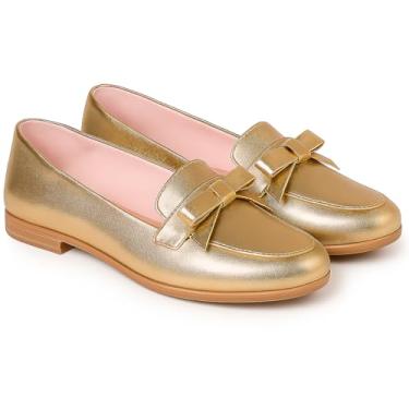 Imagem de Sapatilha Infantil Feminina com Laço Sapato Mocassim Social Casual Verniz (Dourada, BR, Criança de 9 a 12 anos, Numérico, 32)