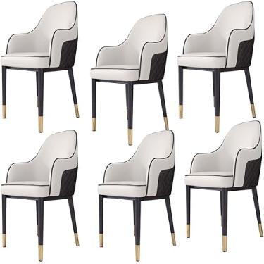 Imagem de Cadeira De Jantar Conjunto De Cadeiras De Jantar De Couro Pu De 6 Cadeiras De Braço De Destaque Para Sala De Estar De Cozinha Com Pernas De Metal De Aço Carbono Para, Beige Black, One Size