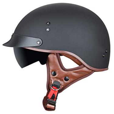 Imagem de Capacete de motocicleta VCOROS, meio capacete, viseira solar, fivela de liberação rápida, aprovado pelo DOT, meio rosto, capacete de ciclismo para homens e mulheres (preto fosco, M)