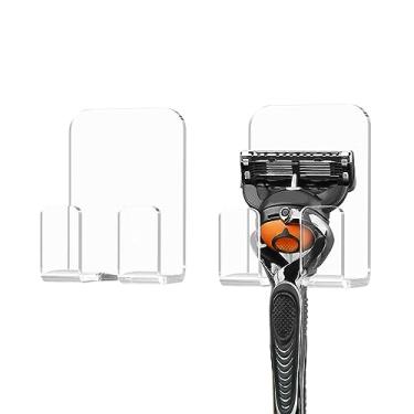 Imagem de LUEXBOX 2 peças de suportes de lâmina de acrílico para parede de chuveiro, rack de barbear impermeável autoadesivo para banheiro, compatível com Fusion 5 Proglide, Mach 3 Classic (transparente)