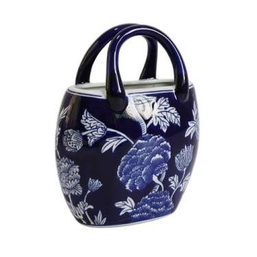 Imagem de Vaso de cerâmica para flores, bolsa fofa, vaso de fazenda rústico floral vintage azul e branco para sala de estar, cozinha, quarto, mesa central, decoração chinesa, presente para mulheres e meninas