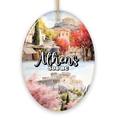 Imagem de Ornamento de marcos históricos da Acrópole de Atenas, herança artística grega e lembrança de viagem (Oval)