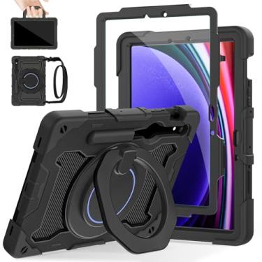 Imagem de ROISKIN Capa para tablet Samsung Galaxy Tab S9/S9 FE 5G 2023 com protetor de tela HD, suporte para lápis, alça de ombro 360, capa resistente à queda para Galaxy Tab S9 FE 10,9 polegadas/S9 11''