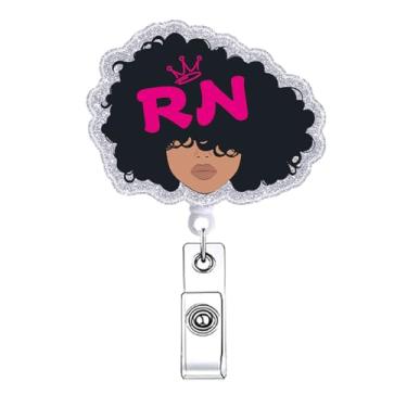 Imagem de Carretel de crachá fofo para meninas negras Magic RN Retrátil Engraçado CNA LPN RN Clipe de crachá de enfermagem Cuidados de Saúde Divertido Cartão de Identificação de Assistente Médico Acessórios de