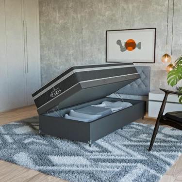 Imagem de Cama Box Baú Solteiro Couro Preto + Colchão Paris Preto - eShop casa