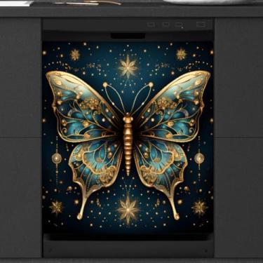 Imagem de Capa magnética de borboleta para lava-louças adesivos magnéticos reutilizáveis capas de porta de lava-louças 53 cm L x 66 cm A adesivos de painel de máquina de lavar roupa decoração de cozinha para