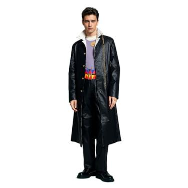 Imagem de Weixu Anime Kujo Jotaro Fantasia Cosplay Preto Couro Pu Casaco Longo Terno com Chapéu para Homens Mulheres Halloween, Preto masculino, M
