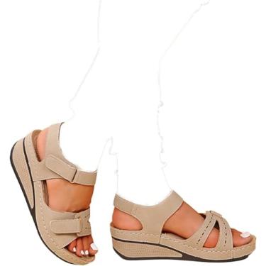 Imagem de Sandálias Ortopédicas Para Mulheres Sandálias Ortopédicas Femininas Suporte De Arco Antiderrapante Sandália Respirável Deslizamento Feminino Em Cunhas Plataforma Con, Beige, US7.5/EU39
