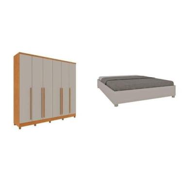 Imagem de Conjunto Guarda Roupa Casal 6 Portas 8 Gavetas Puxador Mdf Com Pés Por