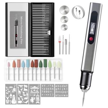 Imagem de Mini caneta de gravação, caneta de gravação elétrica com 45 bits USB recarregável, sem fio, portátil, gravadora rotativa, portátil, para joias, madeira, vidro, pedra - gravação de mais de 50