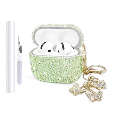 Imagem de AIIEKZ Capa compatível com AirPods 4 2024, capa rígida de TPU com glitter diamante para AirPods 4ª geração com chaveiro de borboleta brilhante e kit de limpeza para meninas e mulheres (verde)
