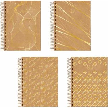 Imagem de Caderno Espiral 1X1 Capa Dura KRAFT GOLD 80 Folhas - Pacote com 4 Unid