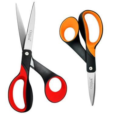 Imagem de Oiijiok Tesoura Para Canhotos, Lâmina Afiada De Aço Inoxidável, Com Cabo Confortável, Casa, Escritório E Escola, Pacote 2, 20 Cm Vermelho/18 Laranja