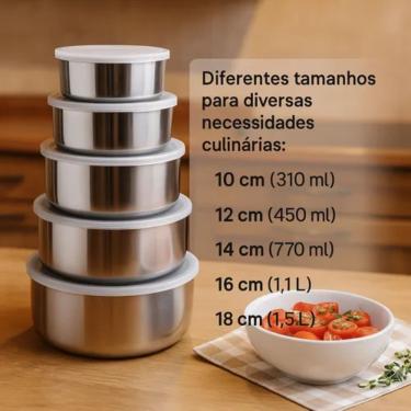 Imagem de Conjunto Jogo 5 Potes Tigela Herméticos Redondo Bavaria Com Tampa - Inox