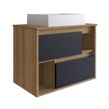 Imagem de Gabinete Para Banheiro Suspenso 60CM com 2 Gavetas Mel Preto LVP03 Versato Nova Móbile