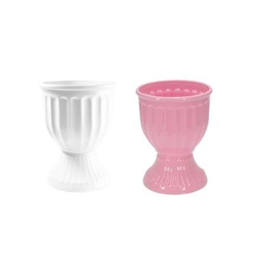 Imagem de 2 Vasos Estilo Romano Decoração Festa Acrílico 13cm X 18cm (BRANCO E ROSA)