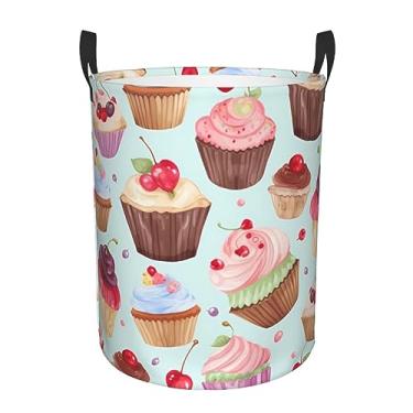 Imagem de Cesto de lavanderia com padrão de cupcake, dobrável, impermeável, cesto de armazenamento de roupas com alças, pano Oxford, organizador de brinquedos, cesta para banheiro, lavanderia, quarto, pequeno