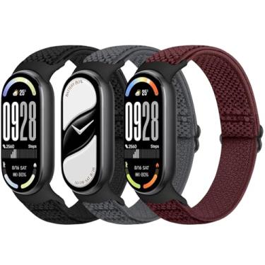 Imagem de Bcuckood Pulseiras elásticas compatíveis com Xiaomi Smart Band 10/9/8 para mulheres e homens, pulseira de substituição de nylon macio com laço solo elástico para Xiaomi Mi Band 10/9/8, 3 peças
